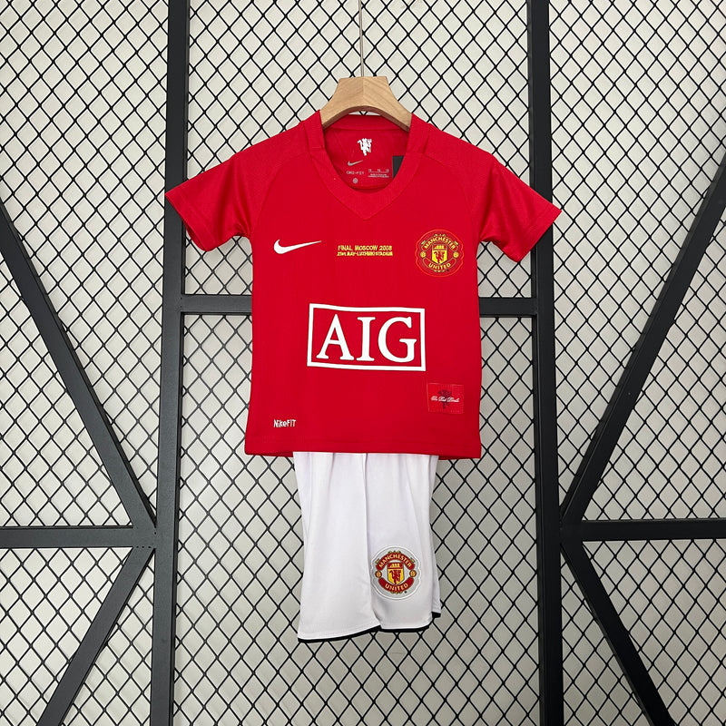 Conjunto Retrô Infantil Oficial do Manchester United 2007/2008 - Kids