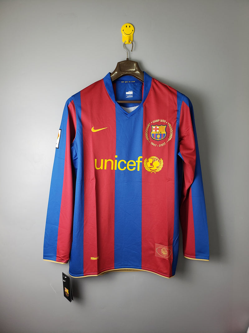 Camisa Retrô do Barcelona 2007/2008 - Manga Longa